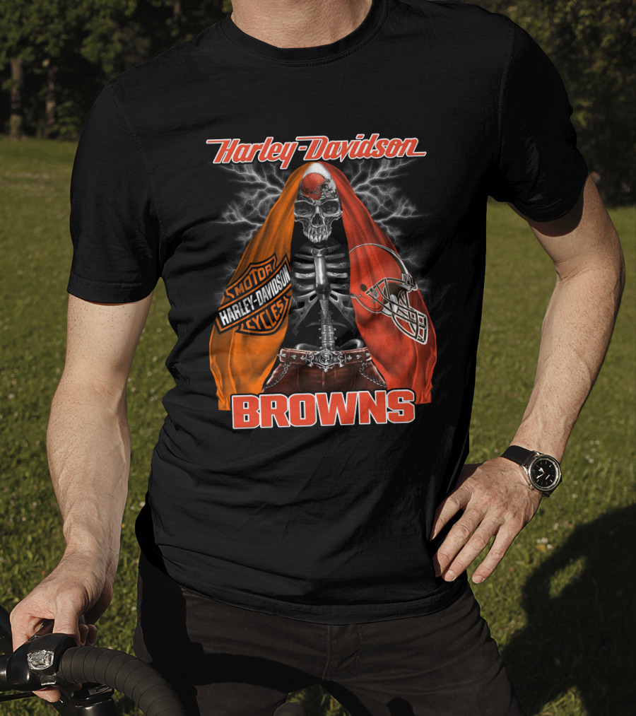 Harley Davidson Cleveland Browns Skull Motorcycle Helmet T-Shirt