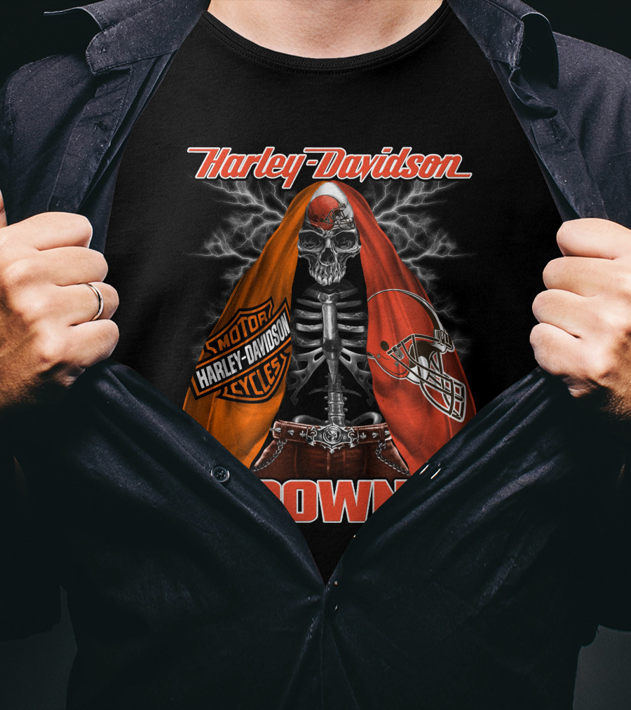 Harley Davidson Cleveland Browns Skull Motorcycle Helmet T-Shirt