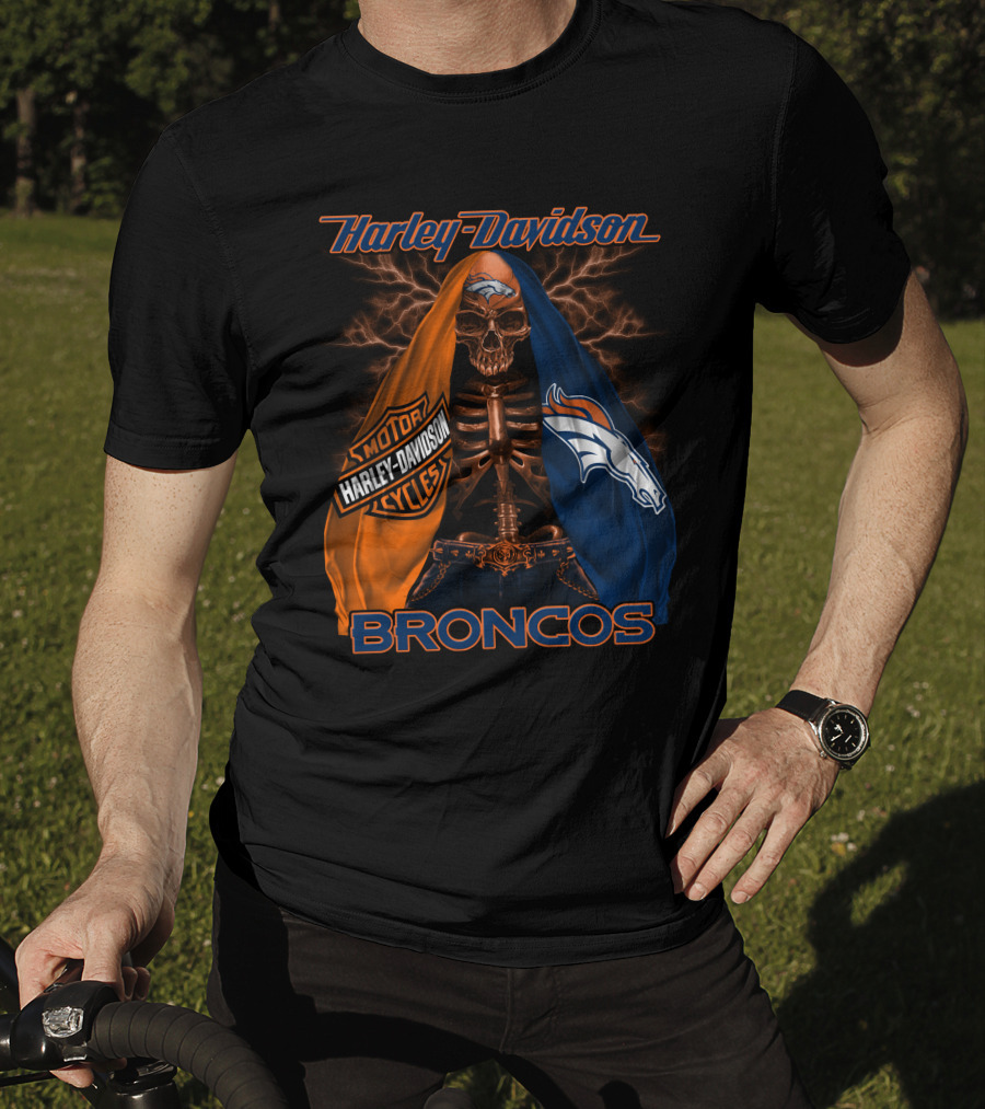 Harley Davidson Denver Broncos Skeleton Motorcycles T-Shirt