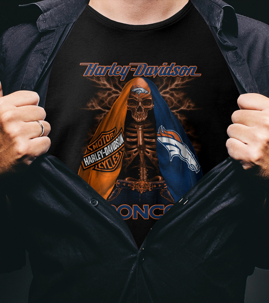 Harley Davidson Denver Broncos Skeleton Motorcycles T-Shirt