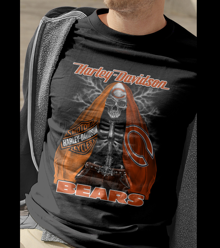 Harley Davidson Chicago Bears Skeleton Motorcycles T-Shirt