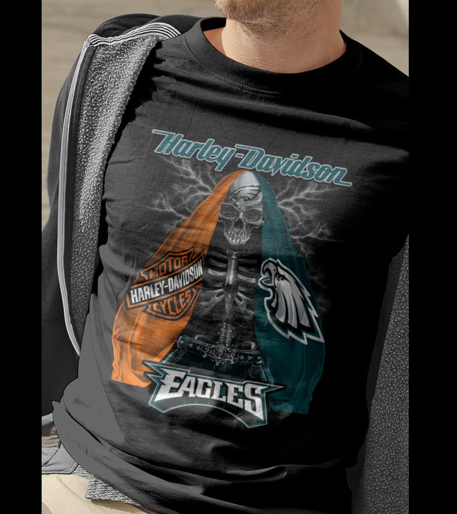 Harley Davidson Motorcycles Philadelphia Eagles Skeleton Edition T-Shirt