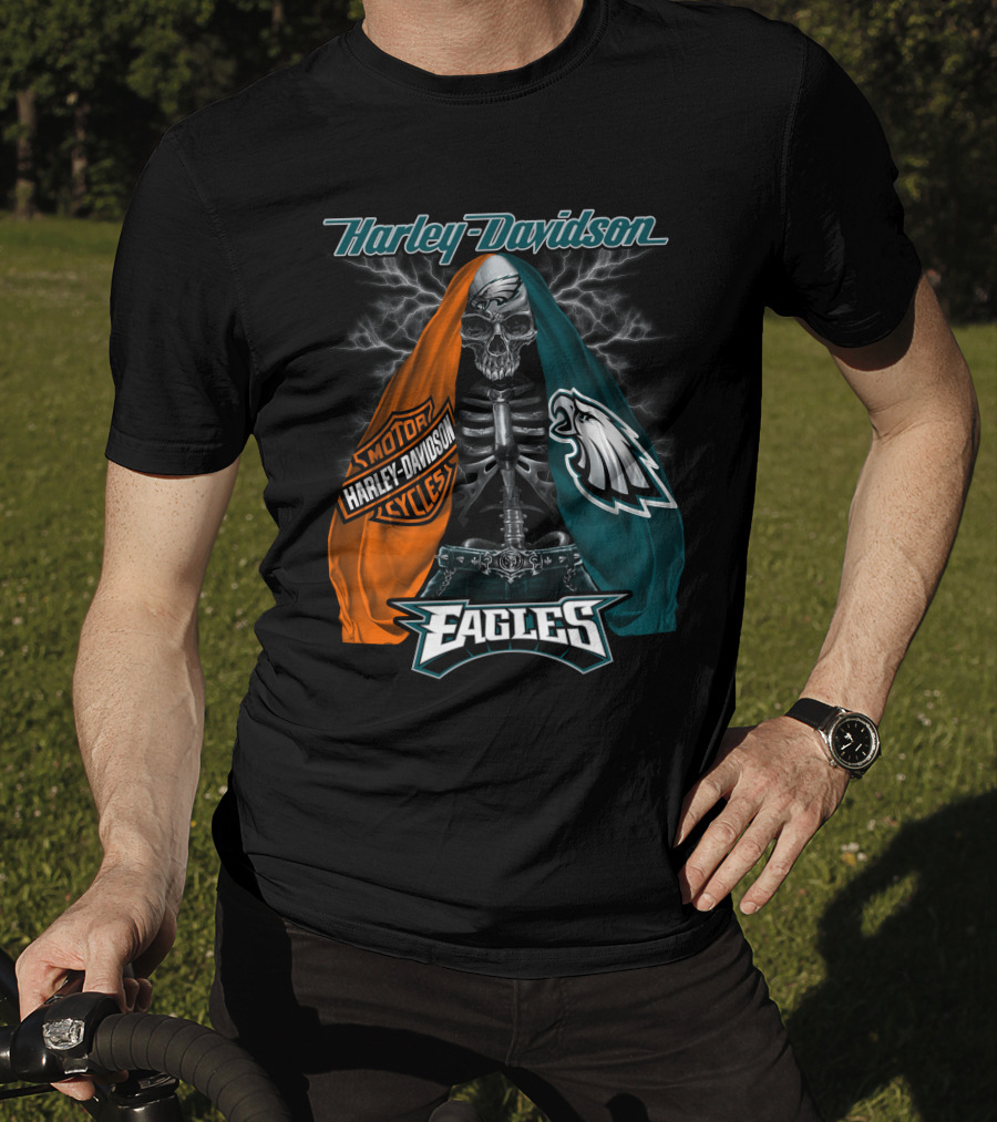 Harley Davidson Motorcycles Philadelphia Eagles Skeleton Edition T-Shirt