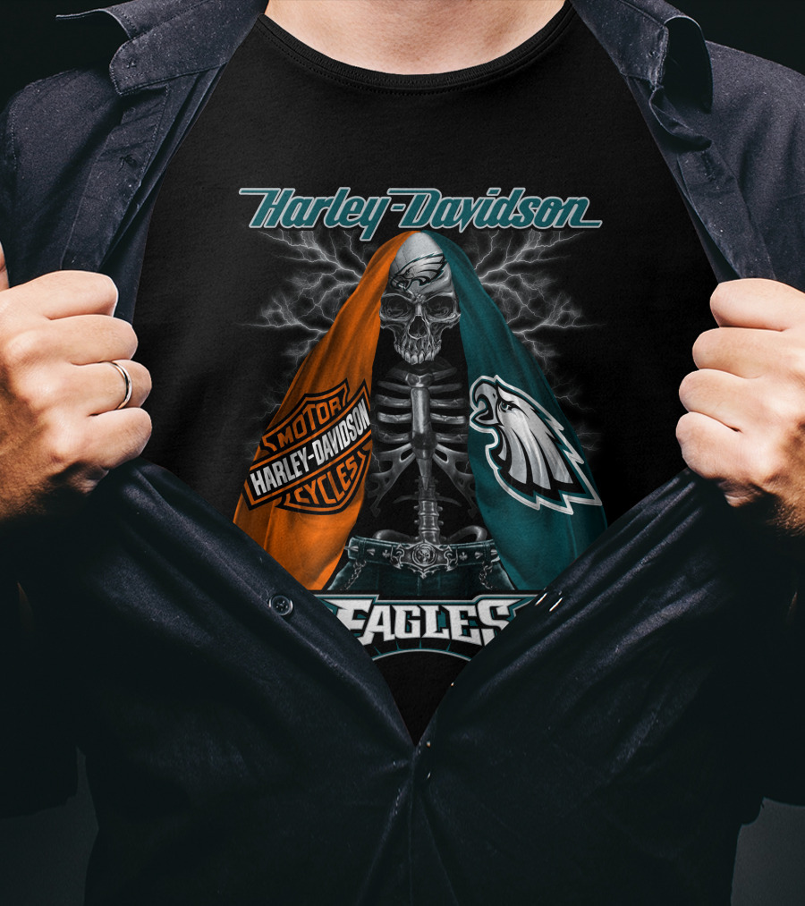 Harley Davidson Motorcycles Philadelphia Eagles Skeleton Edition T-Shirt