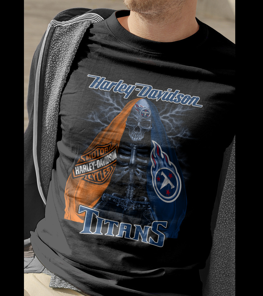 Harley Davidson Tennessee Titans Skeleton Moto Collaboration T-Shirt