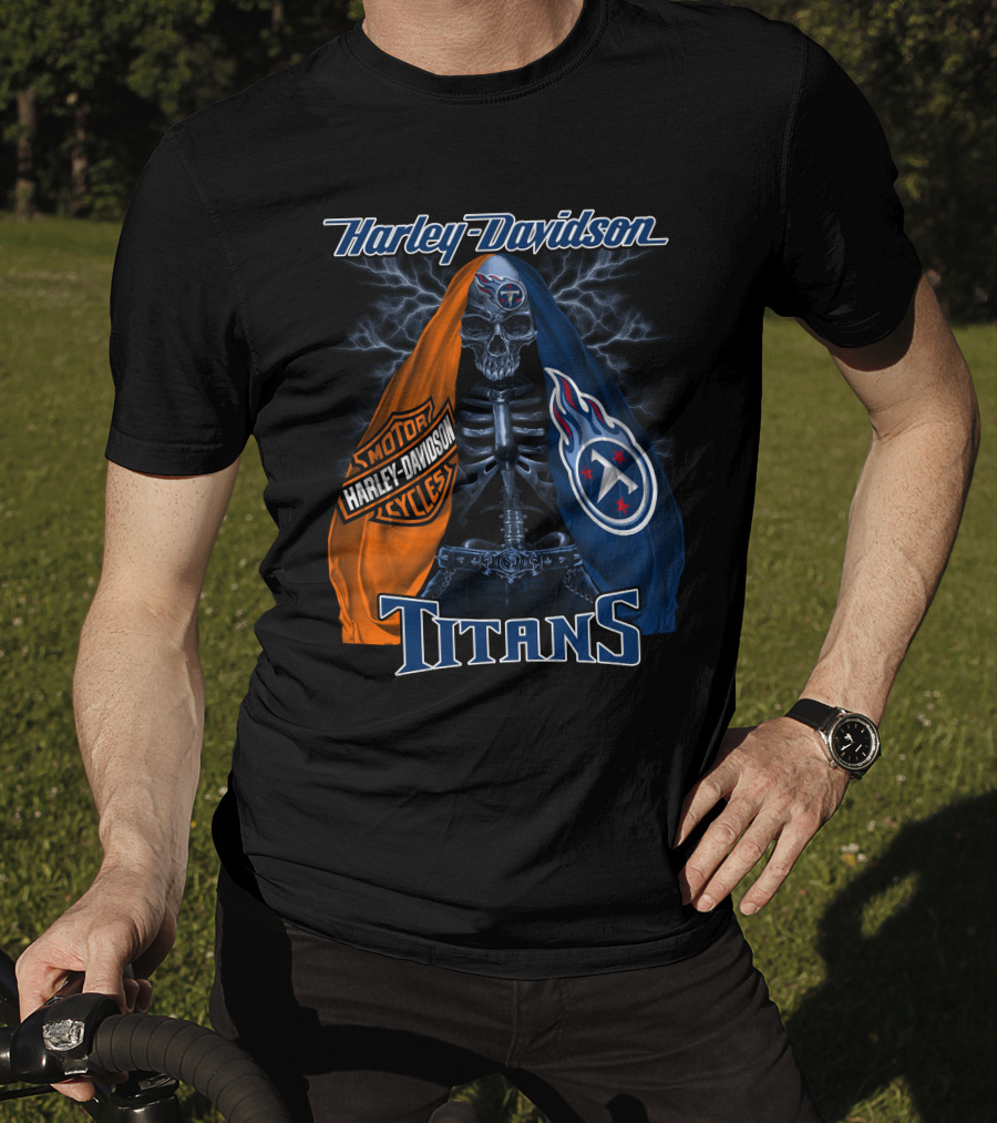 Harley Davidson Tennessee Titans Skeleton Moto Collaboration T-Shirt