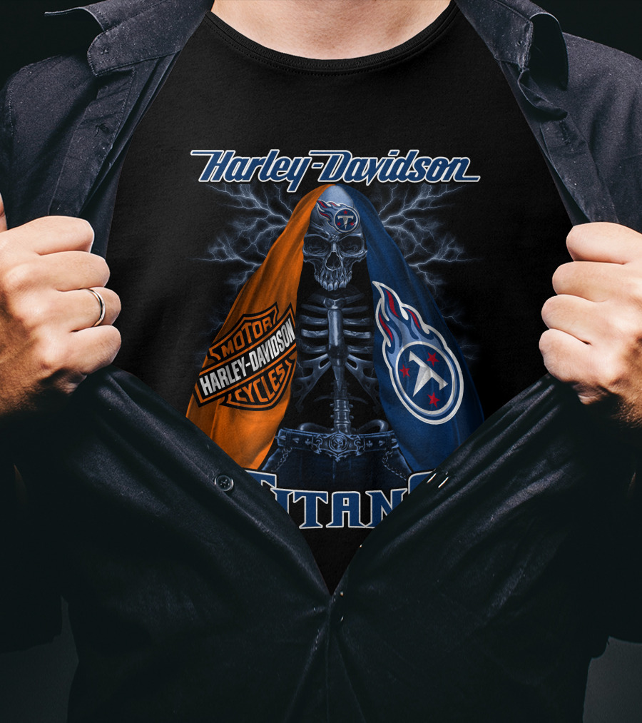 Harley Davidson Tennessee Titans Skeleton Moto Collaboration T-Shirt
