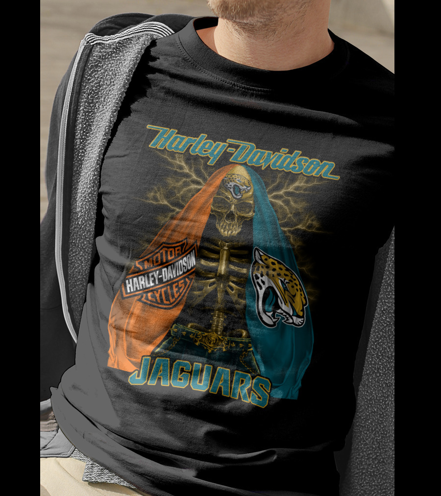 Harley Davidson Motorcycles Skull Jacksonville Jaguars T-Shirt