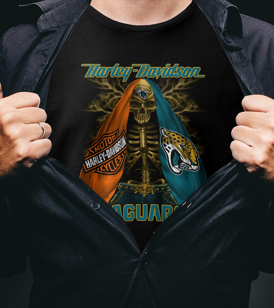 Harley Davidson Motorcycles Skull Jacksonville Jaguars T-Shirt
