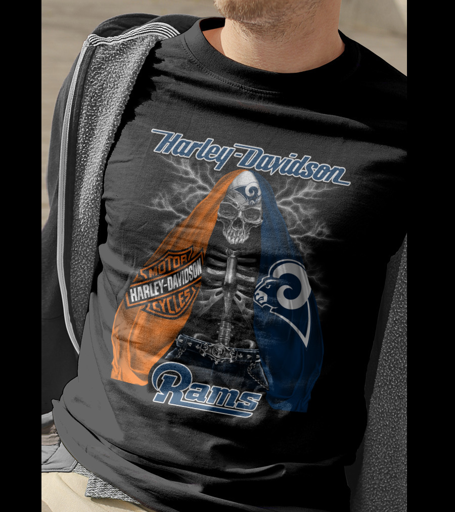 Harley Davidson Los Angeles Rams Motorcycles Skeleton T-Shirt