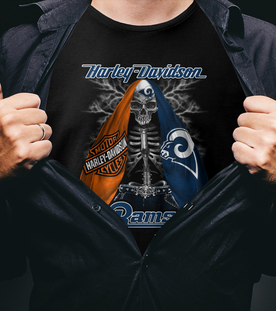 Harley Davidson Los Angeles Rams Motorcycles Skeleton T-Shirt