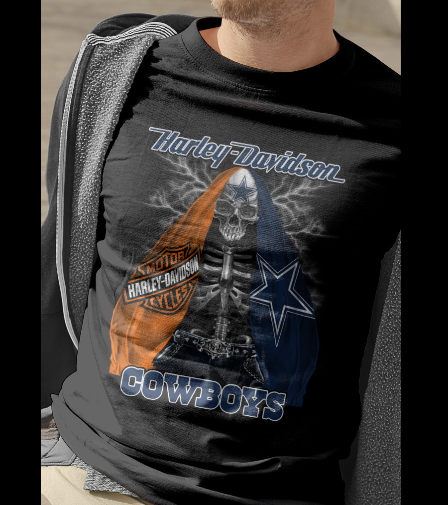 Harley Davidson Motorcycles Skeleton Dallas Cowboys T-Shirt