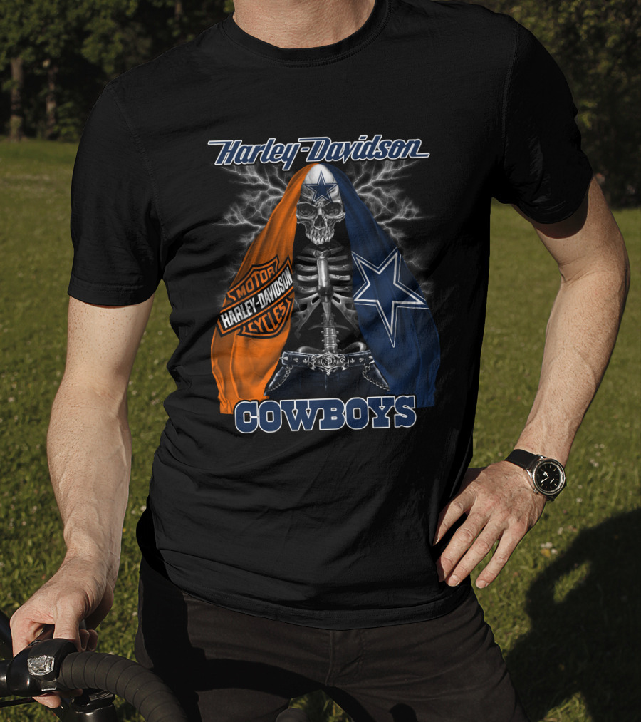Harley Davidson Motorcycles Skeleton Dallas Cowboys T-Shirt