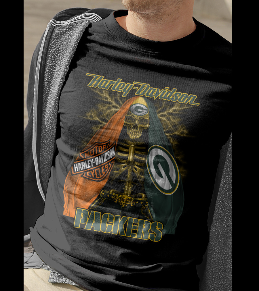 Harley Davidson Green Bay Packers Skeleton T-Shirt