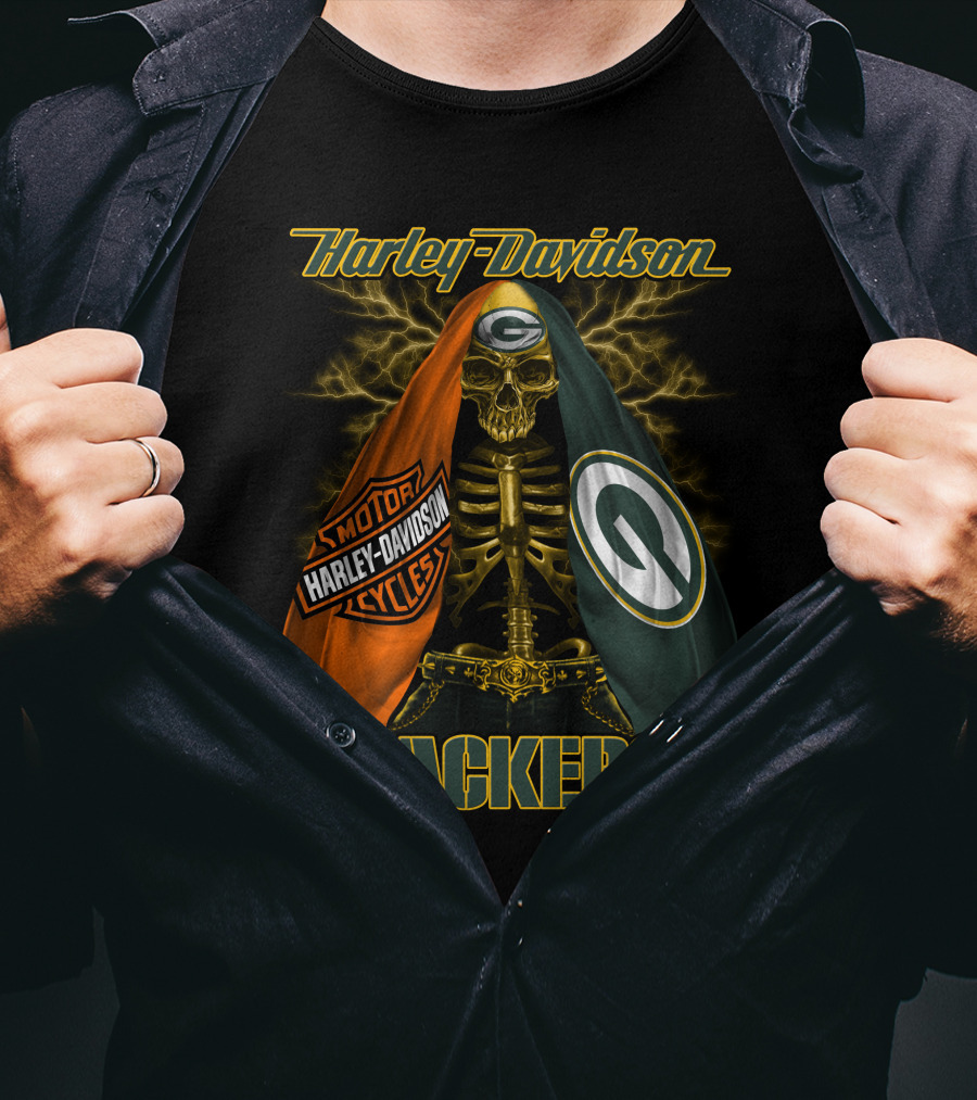 Harley Davidson Green Bay Packers Skeleton T-Shirt
