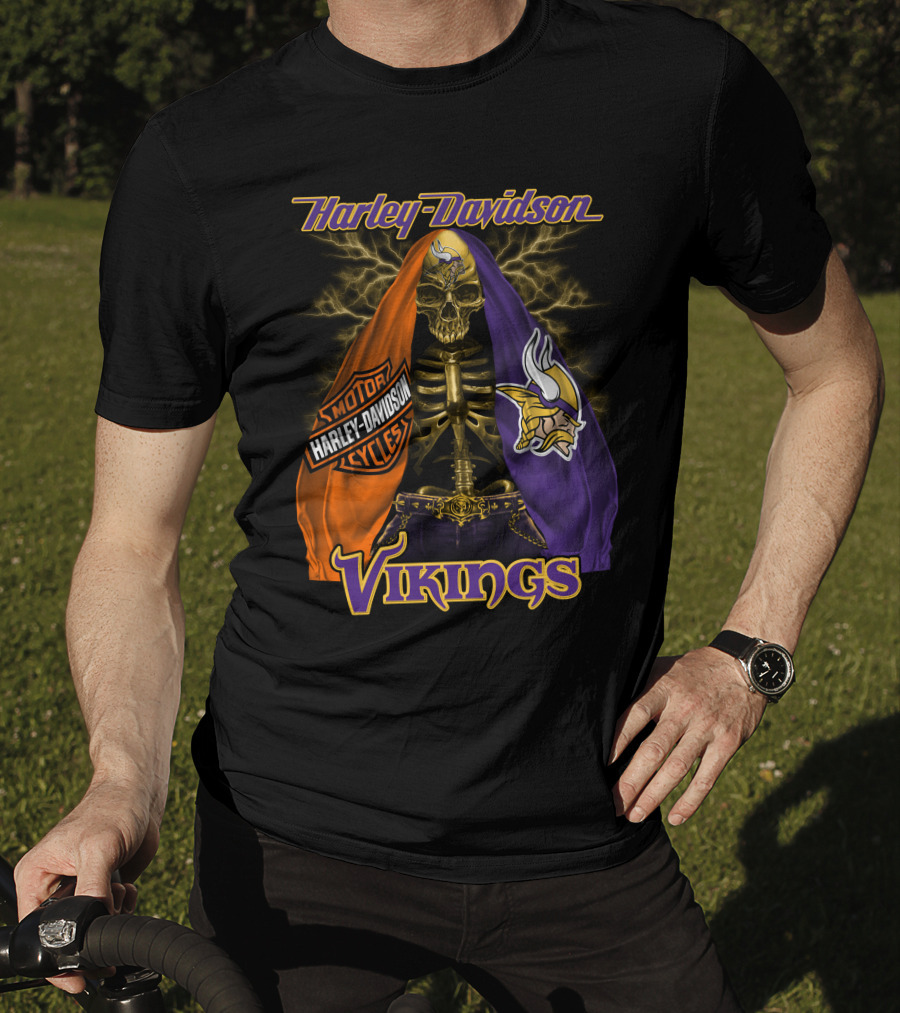 Harley Davidson Minnesota Vikings Motorcycle Skeleton T-Shirt