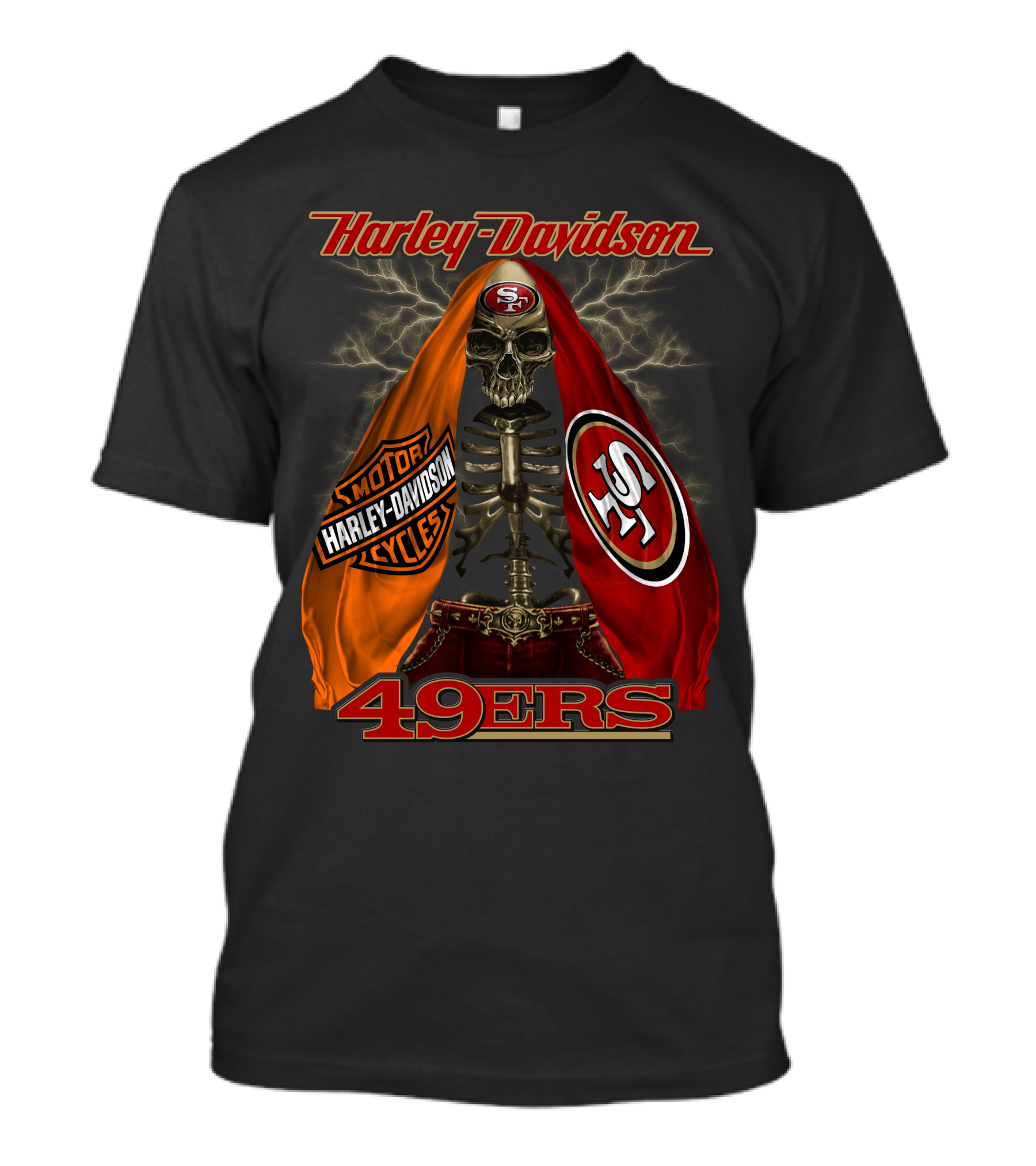 Harley Davidson San Francisco 49ers Skeleton With Motorcycles And S T-Shirt