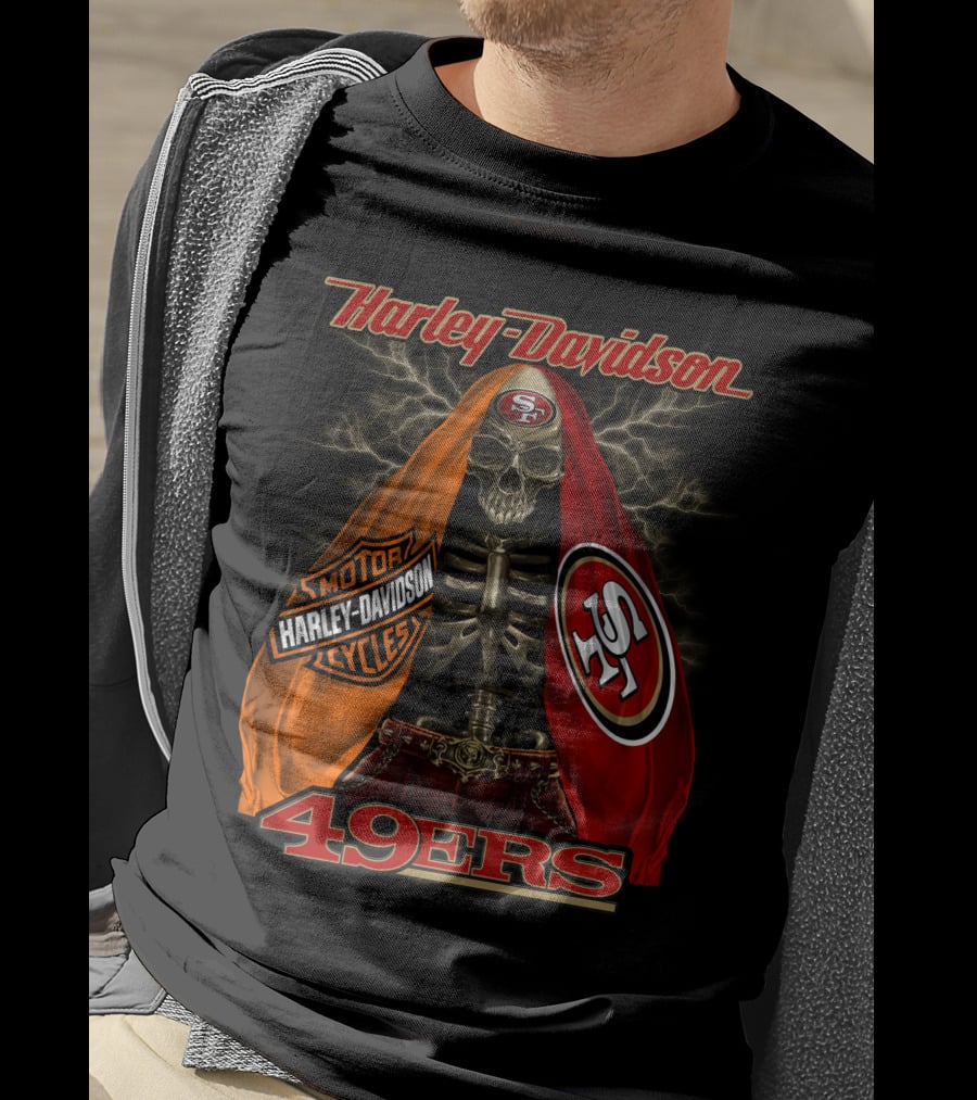 Harley Davidson San Francisco 49ers Skeleton With Motorcycles And S T-Shirt