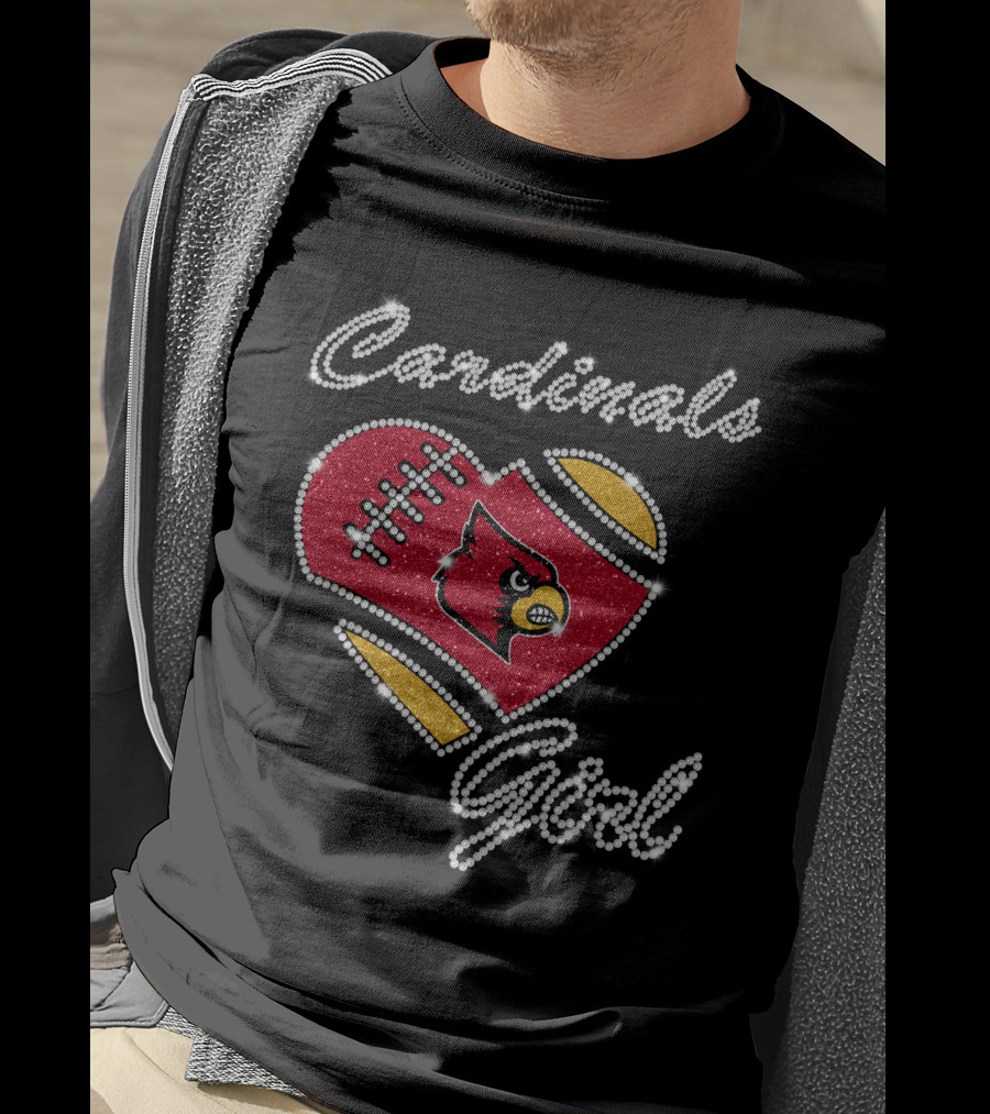 Cardinals Girl Louisville Football Heart Sparkle T-Shirt