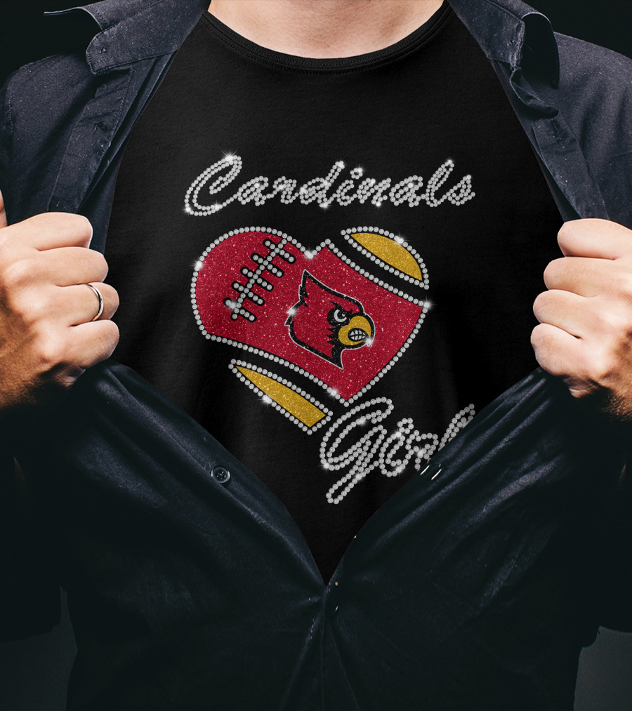 Cardinals Girl Louisville Football Heart Sparkle T-Shirt