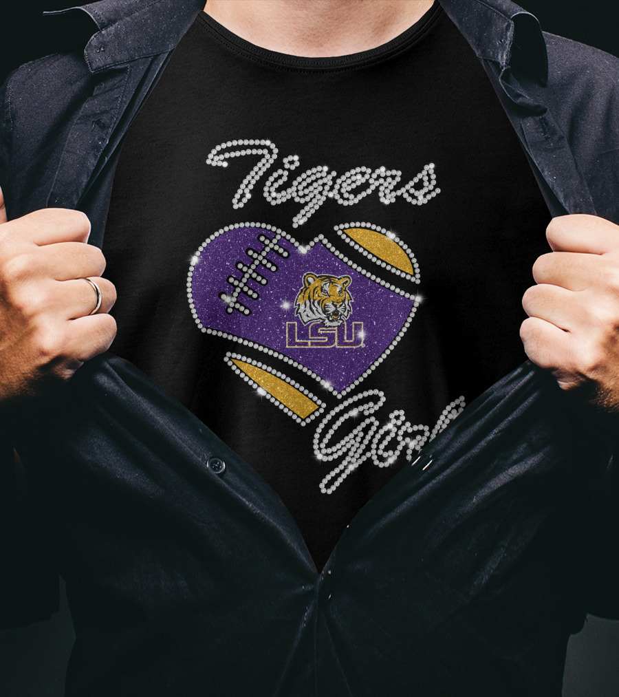 Tigers Girl Heart LSU Tigers Football Purple Gold T-Shirt