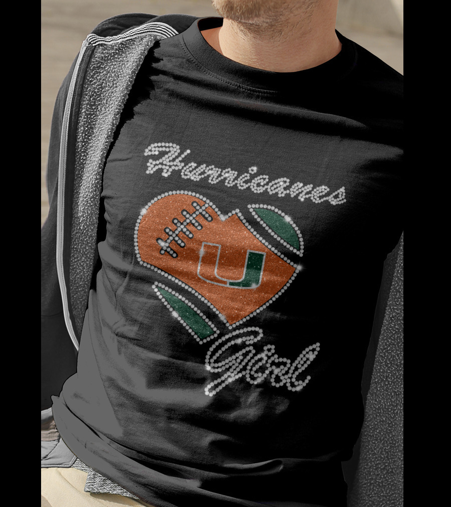 Hurricanes Girl Miami Hurricanes Heart Football U T-Shirt