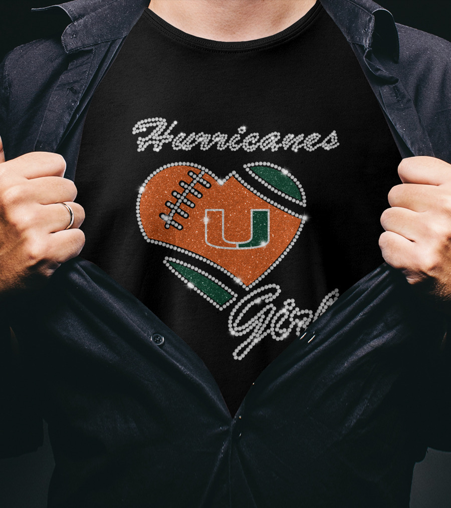 Hurricanes Girl Miami Hurricanes Heart Football U T-Shirt