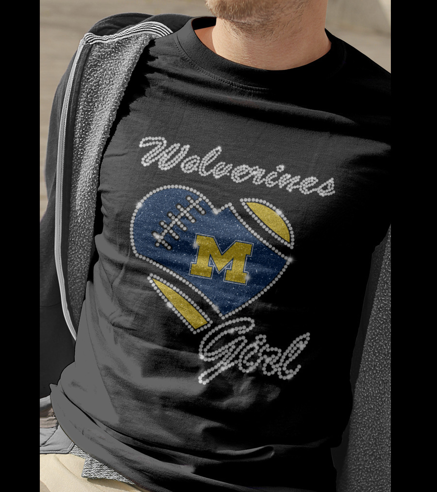 Wolverines Girl Heart Football M Michigan Wolverines T-Shirt