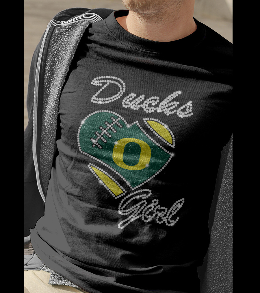 Oregon Ducks Girl Heart Football Sparkle T-Shirt