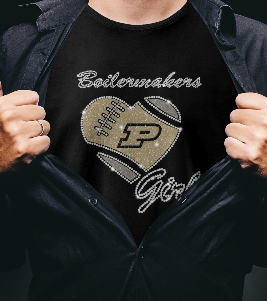 Boilermakers Girl Purdue Football Heart P Logo T-Shirt