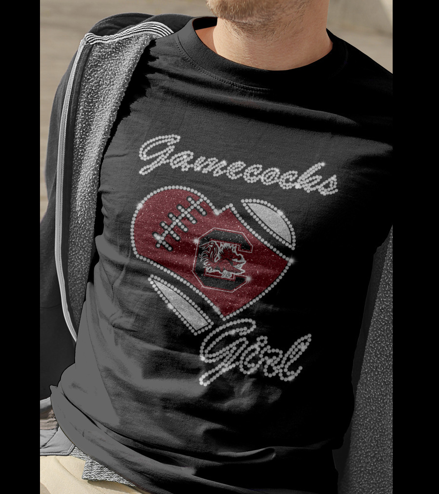 Gamecocks Girl Heart Football Sparkle T-Shirt