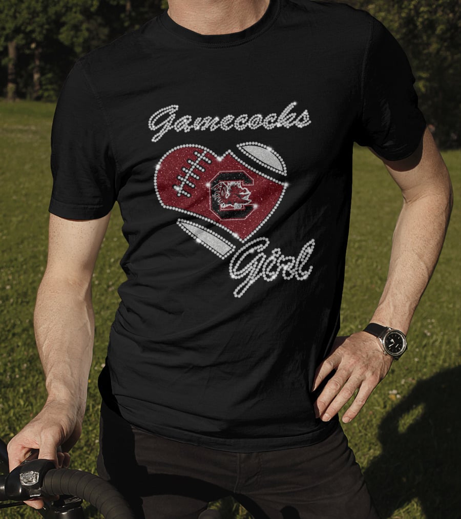 Gamecocks Girl Heart Football Sparkle T-Shirt