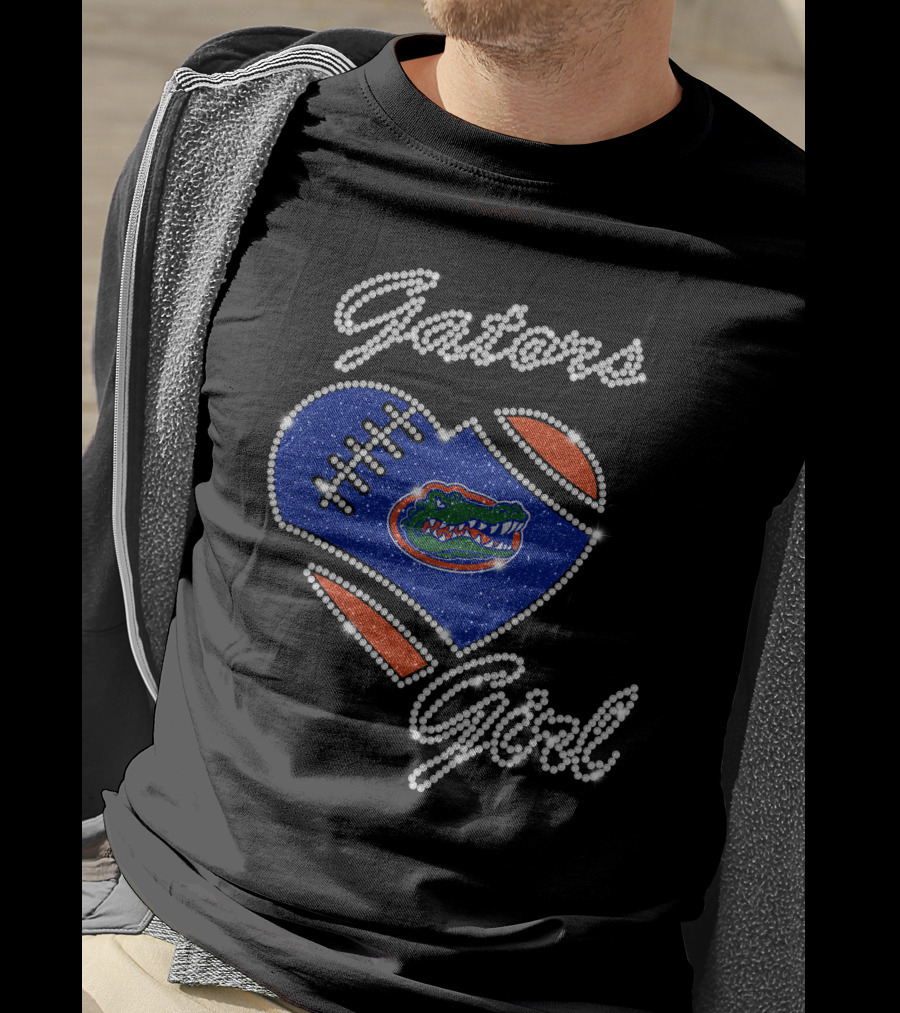 Gators Girl Florida Gators Heart Football Sparkle T-Shirt