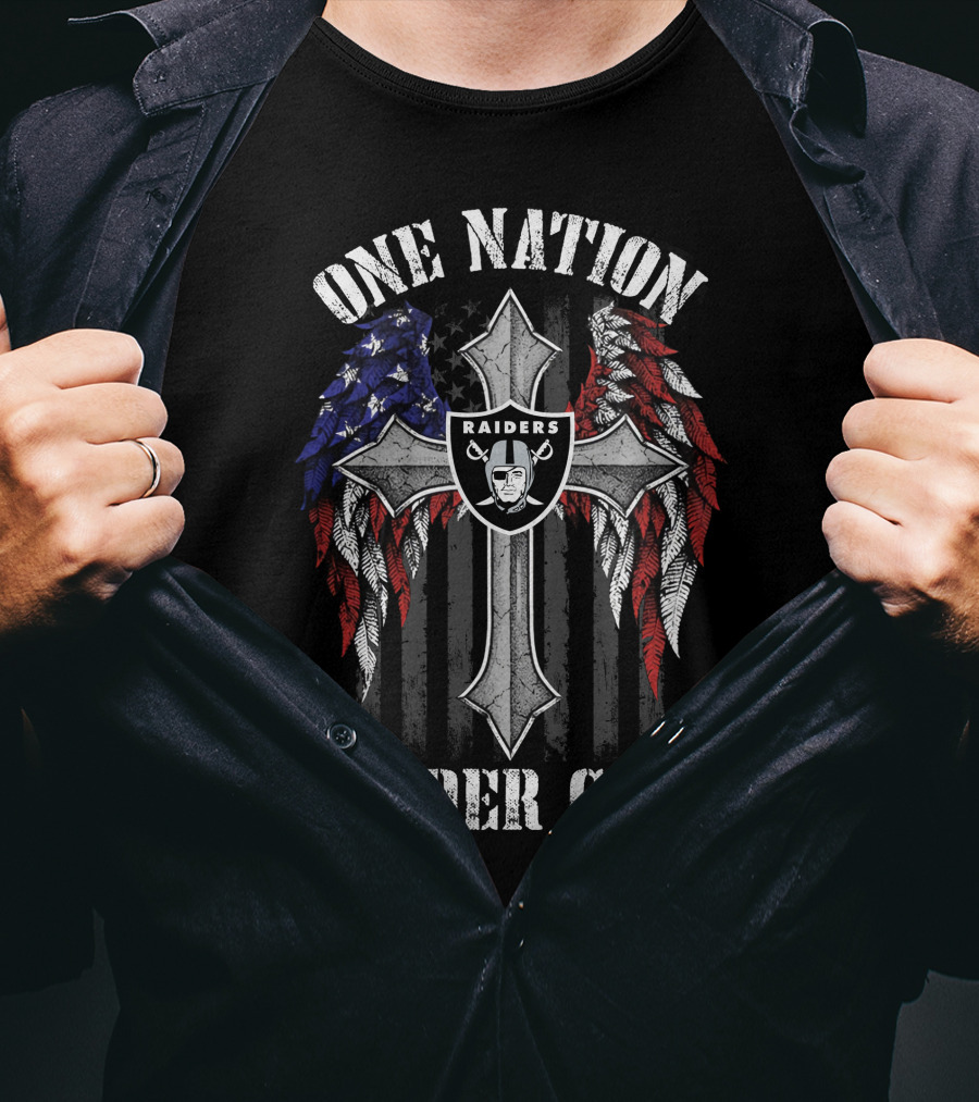 Las Vegas Raiders One Nation Under God Cross With American Flag Wings T-Shirt