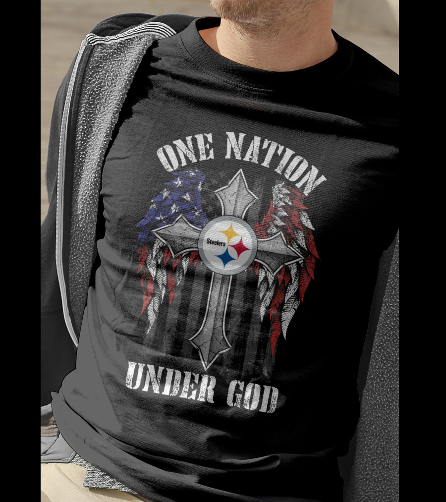 One Nation Under God Pittsburgh Steelers Cross Flag Wings T-Shirt