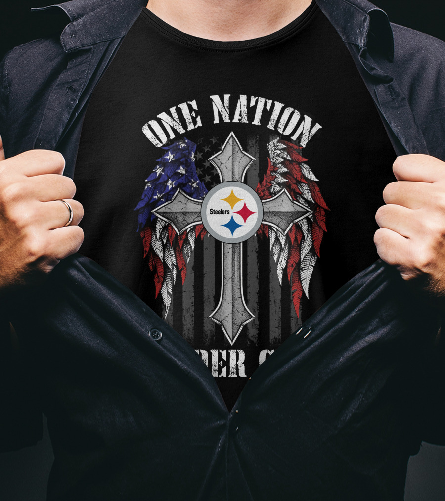 One Nation Under God Pittsburgh Steelers Cross Flag Wings T-Shirt