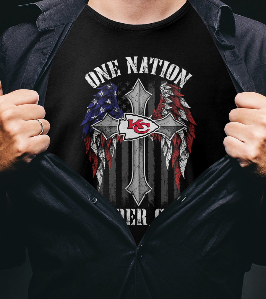 One Nation Under God Kansas City Chiefs Cross Winged American Flag T-Shirt