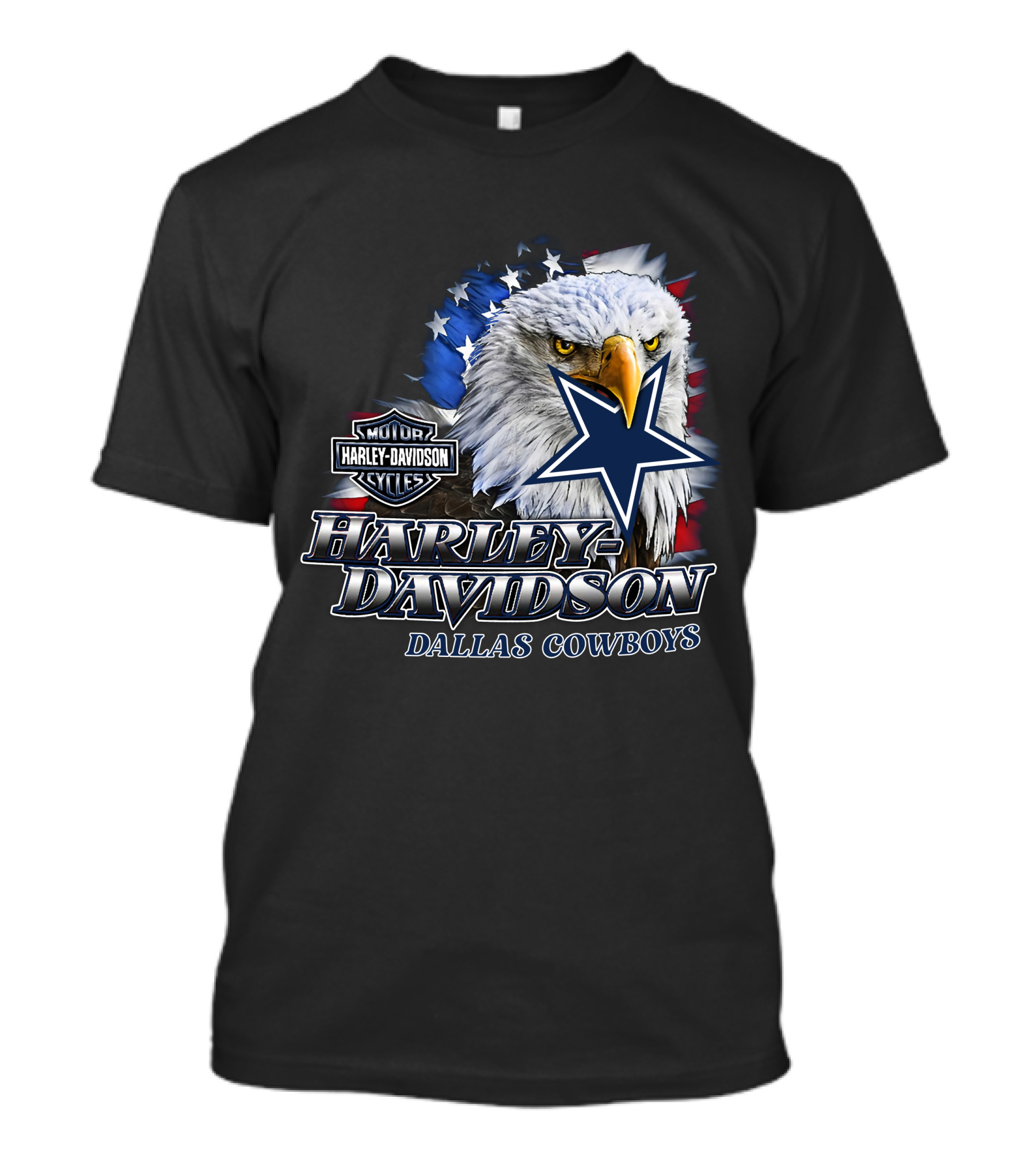 Harley Davidson Dallas Cowboys Motor Cycles Eagle Flag Star T-Shirt