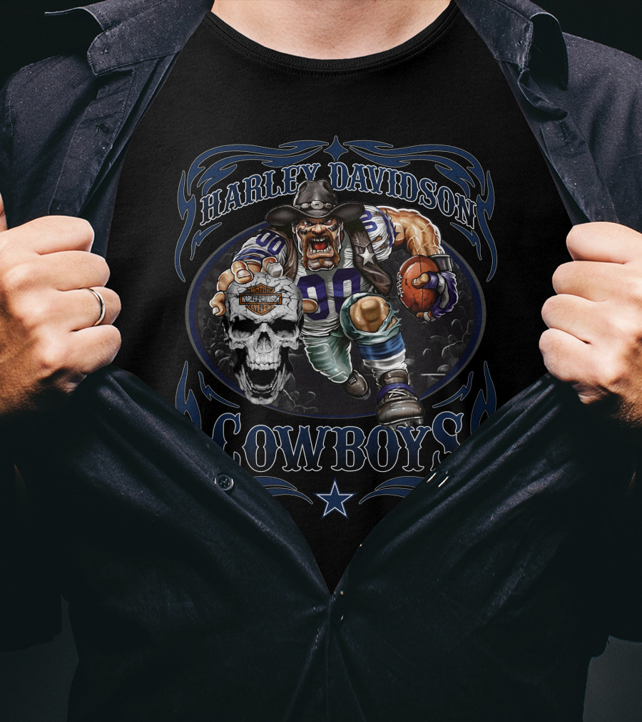 Harley Davidson Cowboys Football Skull T-Shirt