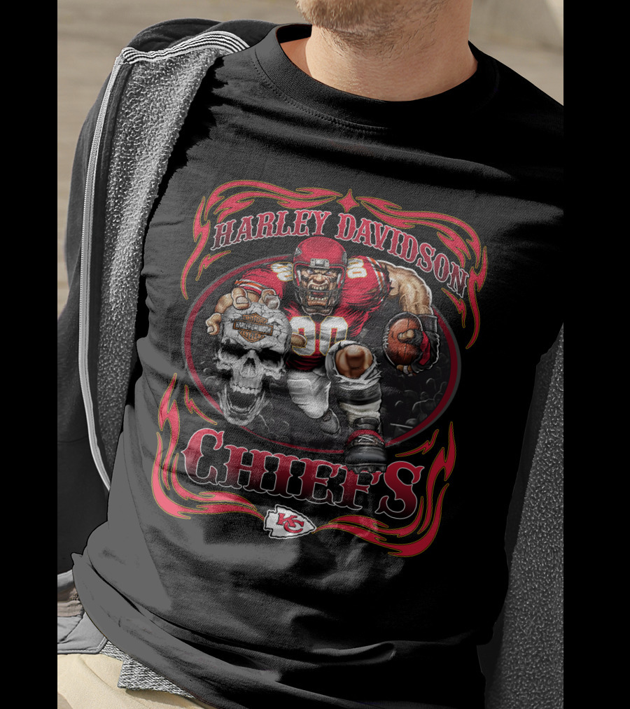 Harley Davidson Chiefs Kansas City Football Skull T-Shirt