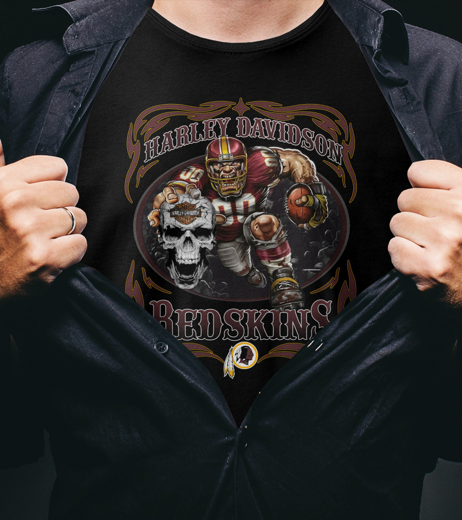 Harley Davidson Redskins Football Skull Player T-Shirt