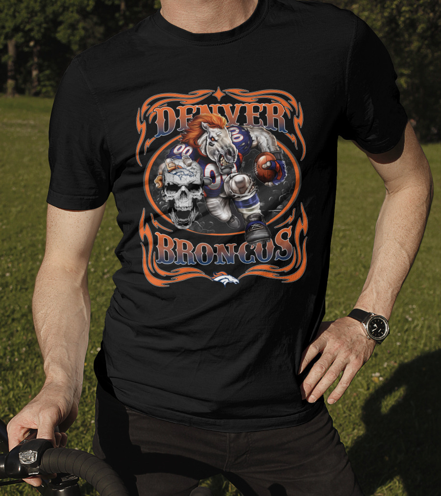 Denver Broncos Fierce Football Horse Skull Art T-Shirt