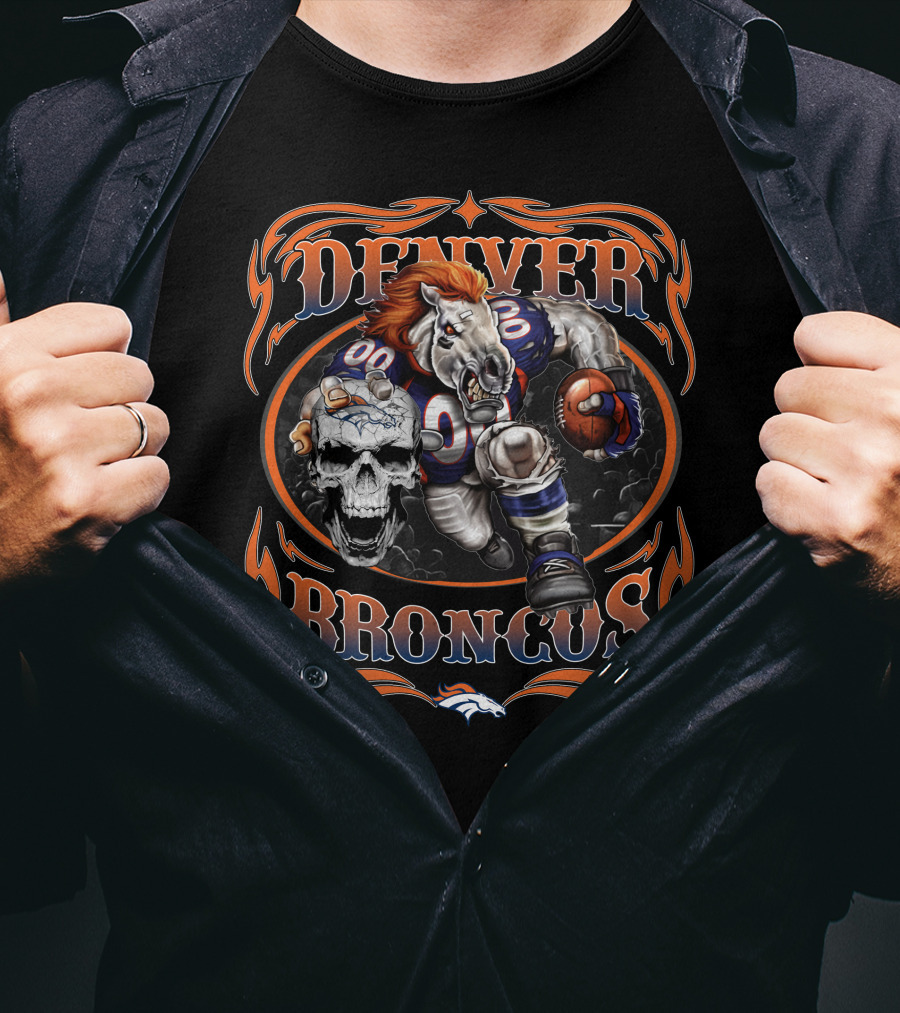 Denver Broncos Fierce Football Horse Skull Art T-Shirt
