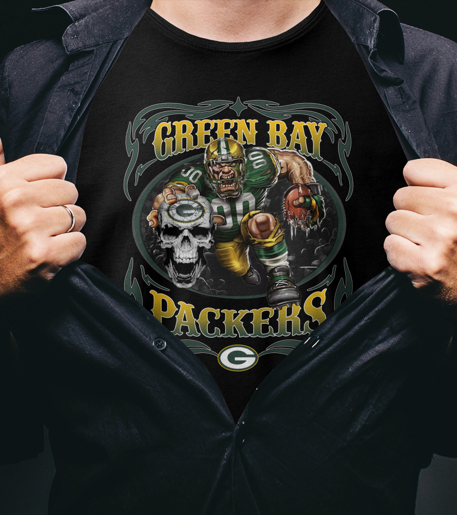 Green Bay Packers Fierce Football Warrior With Skull And Helmet T-Shirt