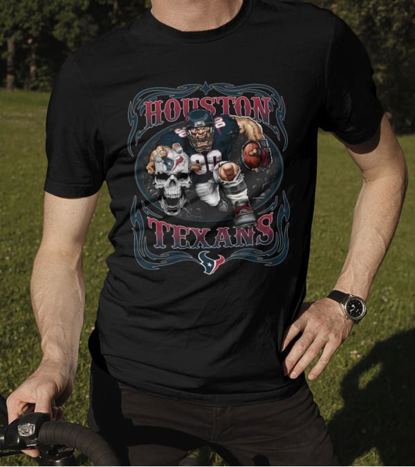 Houston Texans Football Player With Skull And Team T-Shirt
