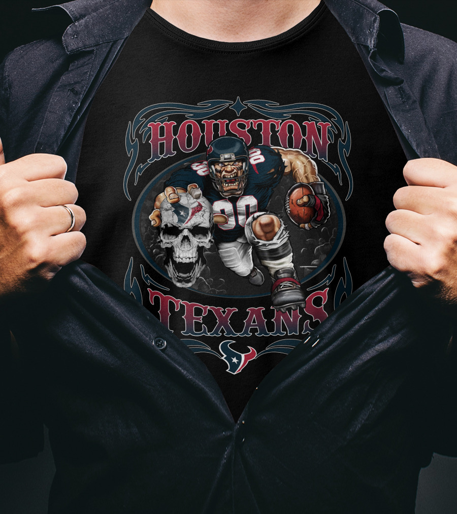 Houston Texans Football Player With Skull And Team T-Shirt