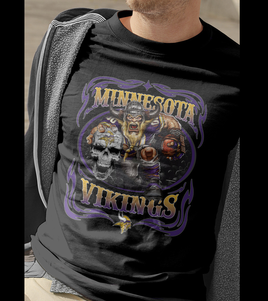 Minnesota Vikings Viking Warrior With Skull And Horned Helmet T-Shirt