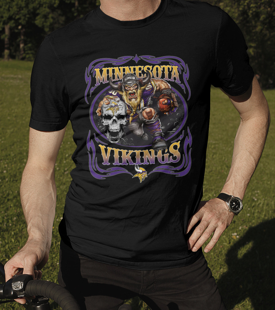 Minnesota Vikings Viking Warrior With Skull And Horned Helmet T-Shirt
