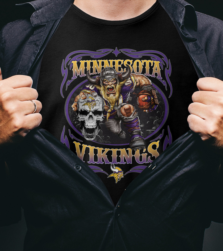 Minnesota Vikings Viking Warrior With Skull And Horned Helmet T-Shirt