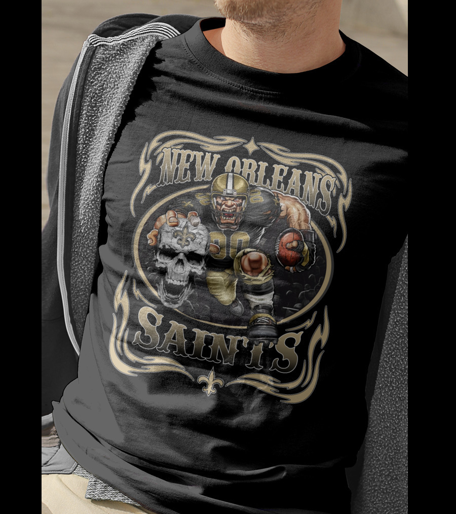 New Orleans Saints Football Skull And Player T-Shirt